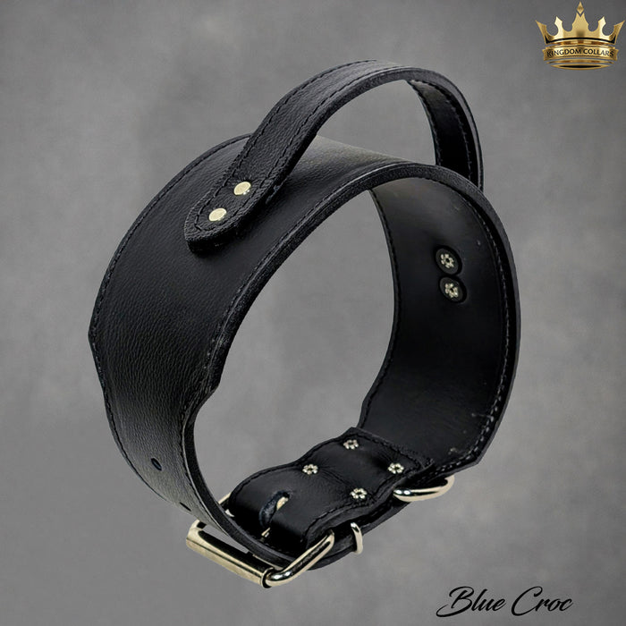 2.5"–3" Wide Italian Leather Agitation Dog Collar | Matching Handle | Kingdom Collars
