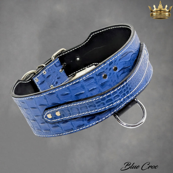 2.5"–3" Wide Italian Leather Agitation Dog Collar | Matching Handle | Kingdom Collars