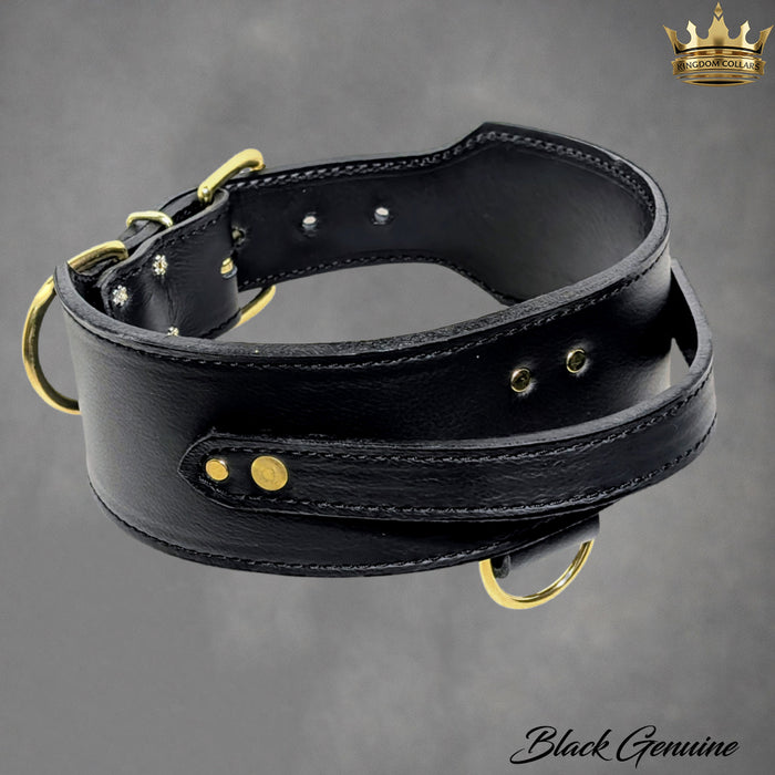 2.5"–3" Wide Italian Leather Agitation Dog Collar | Matching Handle | Kingdom Collars