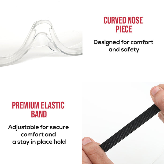 Bison Life SplashX Clear Vented Safety Goggles Over Eyeglasses, Anti Fog, ANSI Z87.1