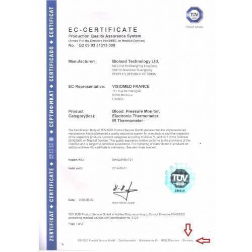 Digital Thermometer Infrared Thermometer Temperature Gun E122 - EC-Certificate document from TUV SUD showing manufacturer and product category details.