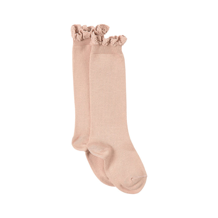 Knee Sock W/ Lace Trim - Antique Rose