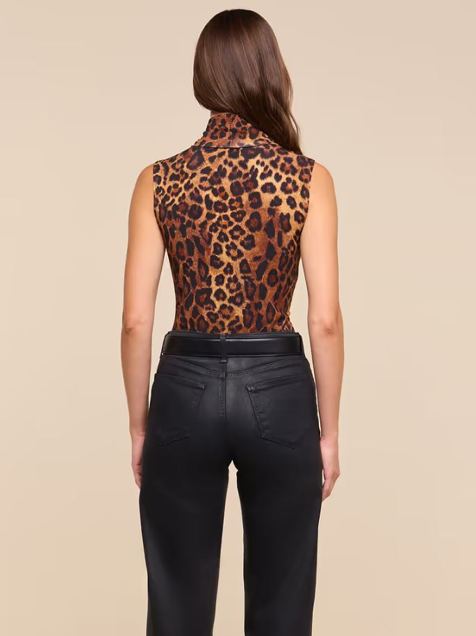 L'Agence Ceci Sleeveless Turtleneck, Leopard